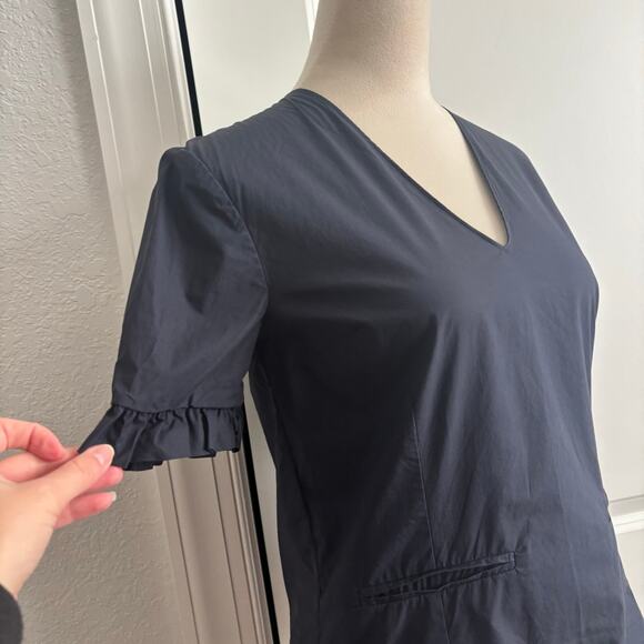 MARNI Winter Edition 2012 Navy Blue V-Neck Top Blouse Ruffle Sleeve Cotton Sz S - Picture 9 of 13